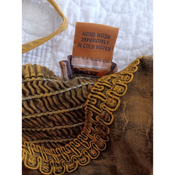 Sakkas Boho Maxi Dress 1X/2X Tan Embroidered Crinkle Cotton Rayon Elastic Bust - Picture 14 of 14